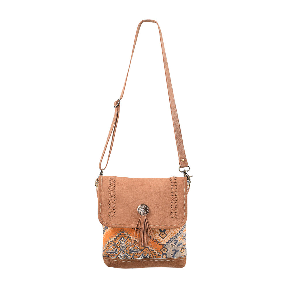 OHLAY Upcycled Canvas Hair-On Genuine Leather Messenger Bag