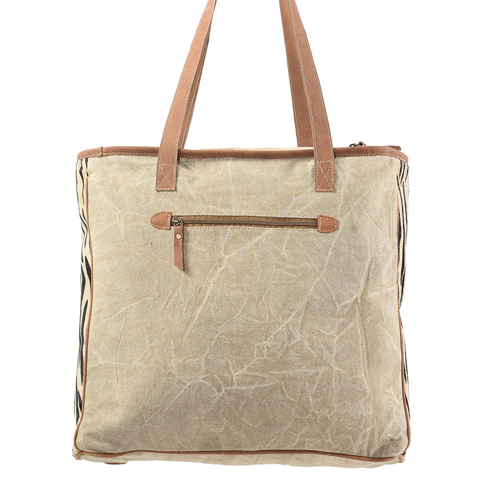 OHLAY Upcycled Wool Canvas Hair-On Genuine Leather Tote