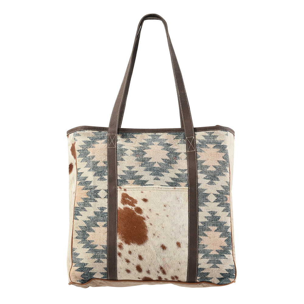OHLAY Upcycled Wool Canvas Hair-On Genuine Leather Tote