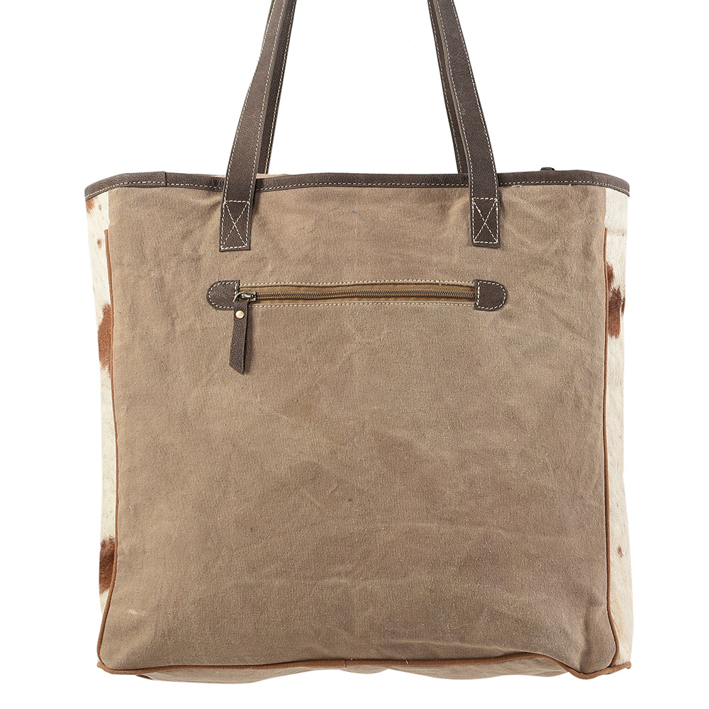 OHLAY Upcycled Wool Canvas Hair-On Genuine Leather Tote