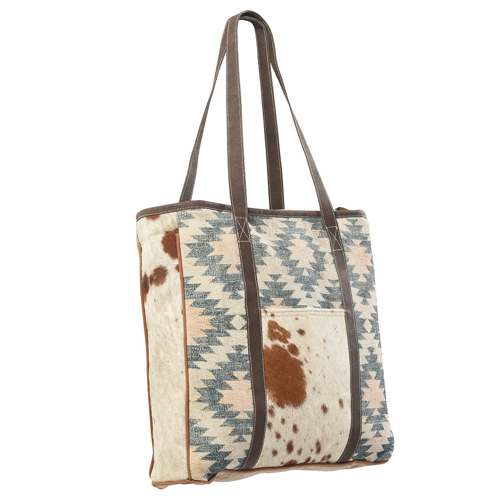 OHLAY Upcycled Wool Canvas Hair-On Genuine Leather Tote