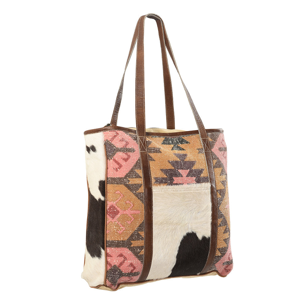OHLAY Upcycled Wool Canvas Hair-On Genuine Leather Tote