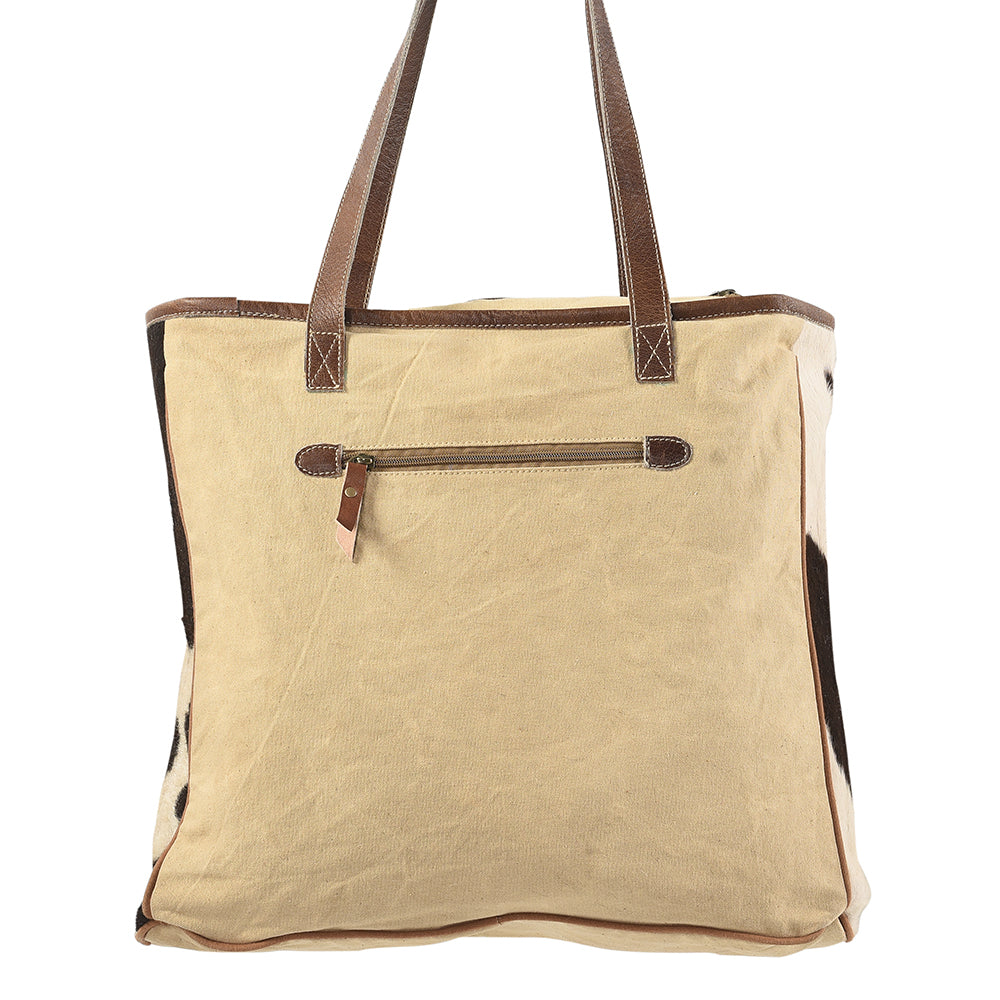 OHLAY Upcycled Wool Canvas Hair-On Genuine Leather Tote
