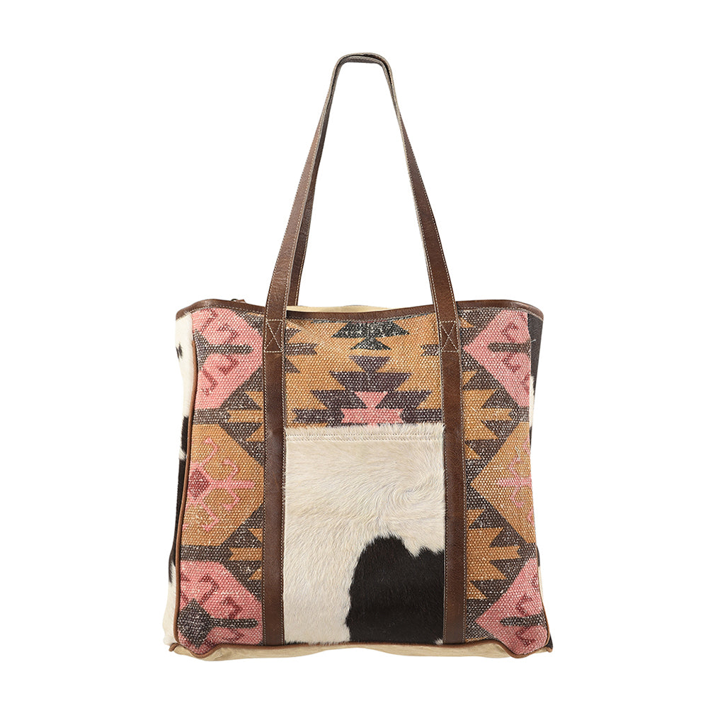 OHLAY Upcycled Wool Canvas Hair-On Genuine Leather Tote