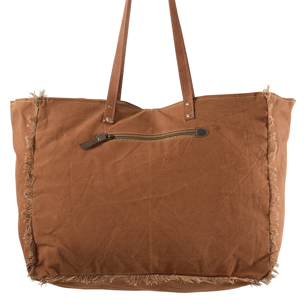 OHLAY Upcycled Wool Canvas Embossed Genuine Leather Tote