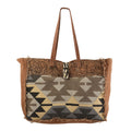 OHLAY Upcycled Wool Canvas Embossed Genuine Leather Tote