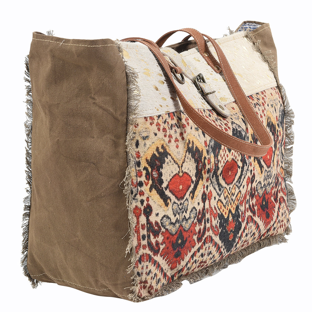 OHLAY Upcycled Wool Canvas Hair-On Genuine Leather Tote