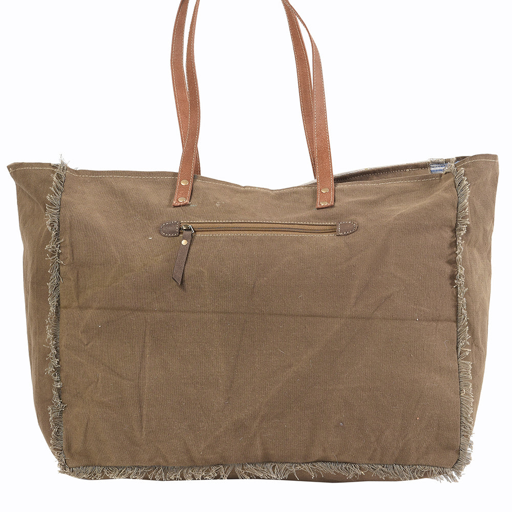 OHLAY Upcycled Wool Canvas Hair-On Genuine Leather Tote