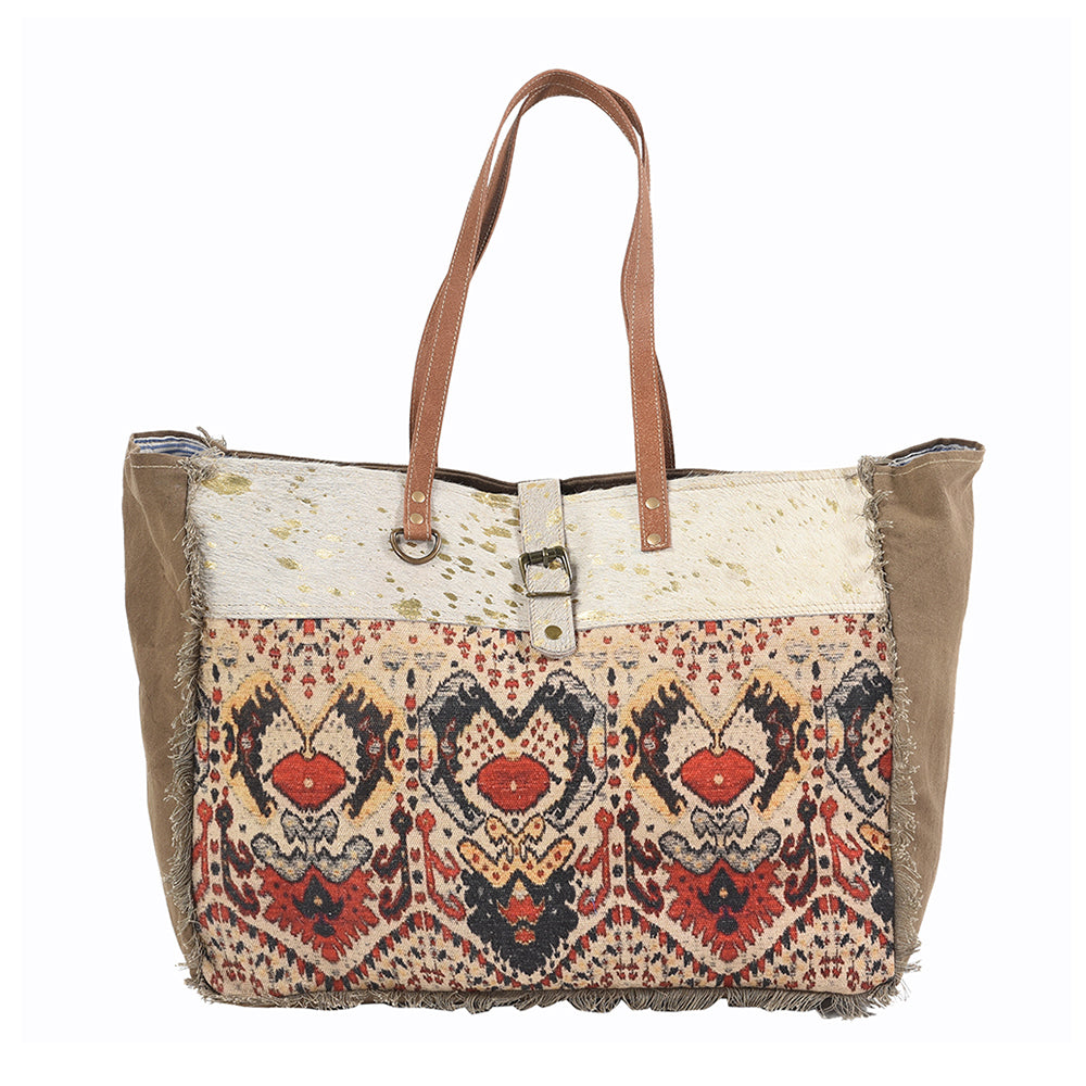 OHLAY Upcycled Wool Canvas Hair-On Genuine Leather Tote