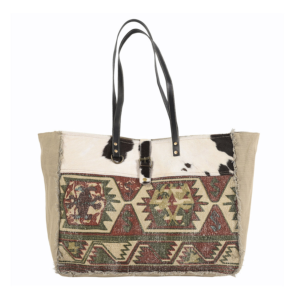 Ohlay Tote Upcycled Wool Upcycled Canvas Hair-on Genuine Leather