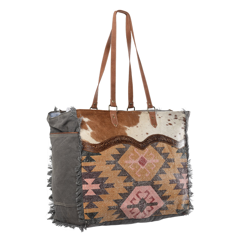 Ohlay Tote Upcycled Wool Canvas Embossed Hair-on Genuine Leather