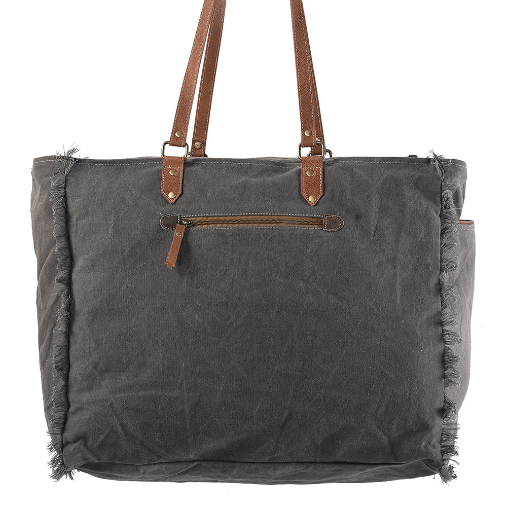 Ohlay Tote Upcycled Wool Canvas Embossed Hair-on Genuine Leather