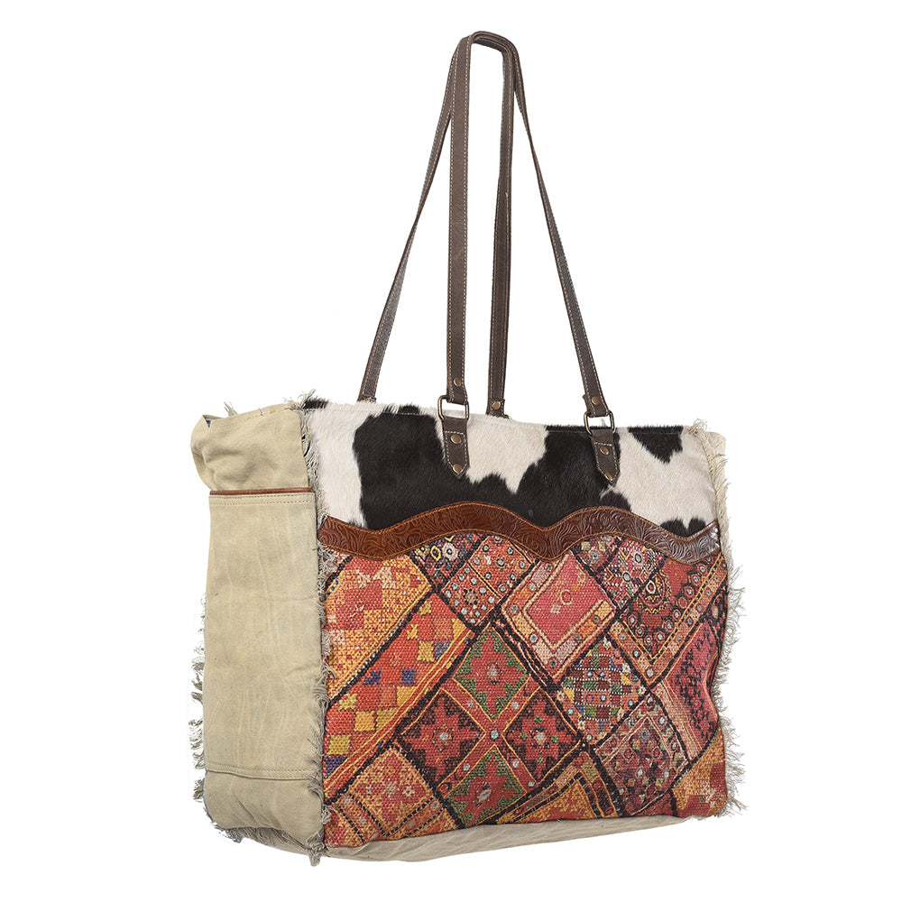 Ohlay Tote Upcycled Wool Upcycled Canvas Embossed Hair-on Genuine Leather