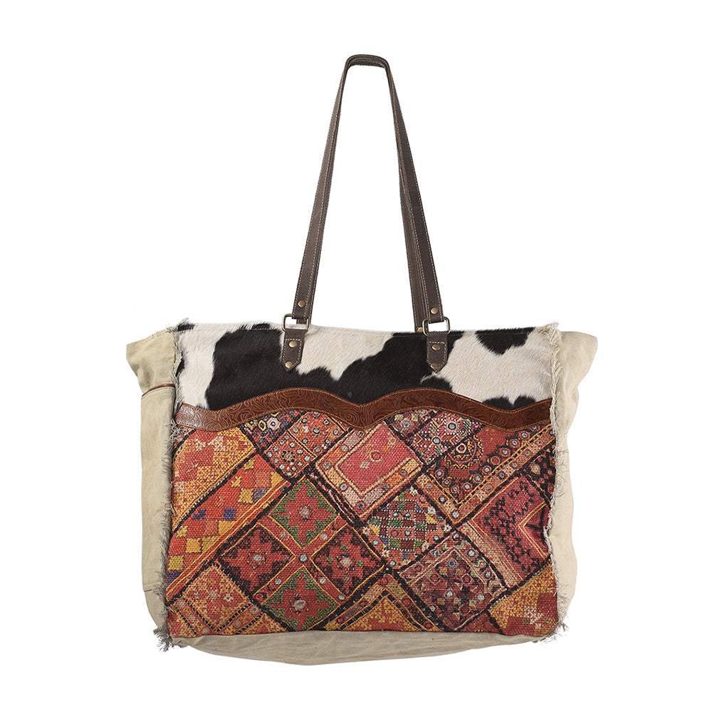Ohlay Tote Upcycled Wool Upcycled Canvas Embossed Hair-on Genuine Leather