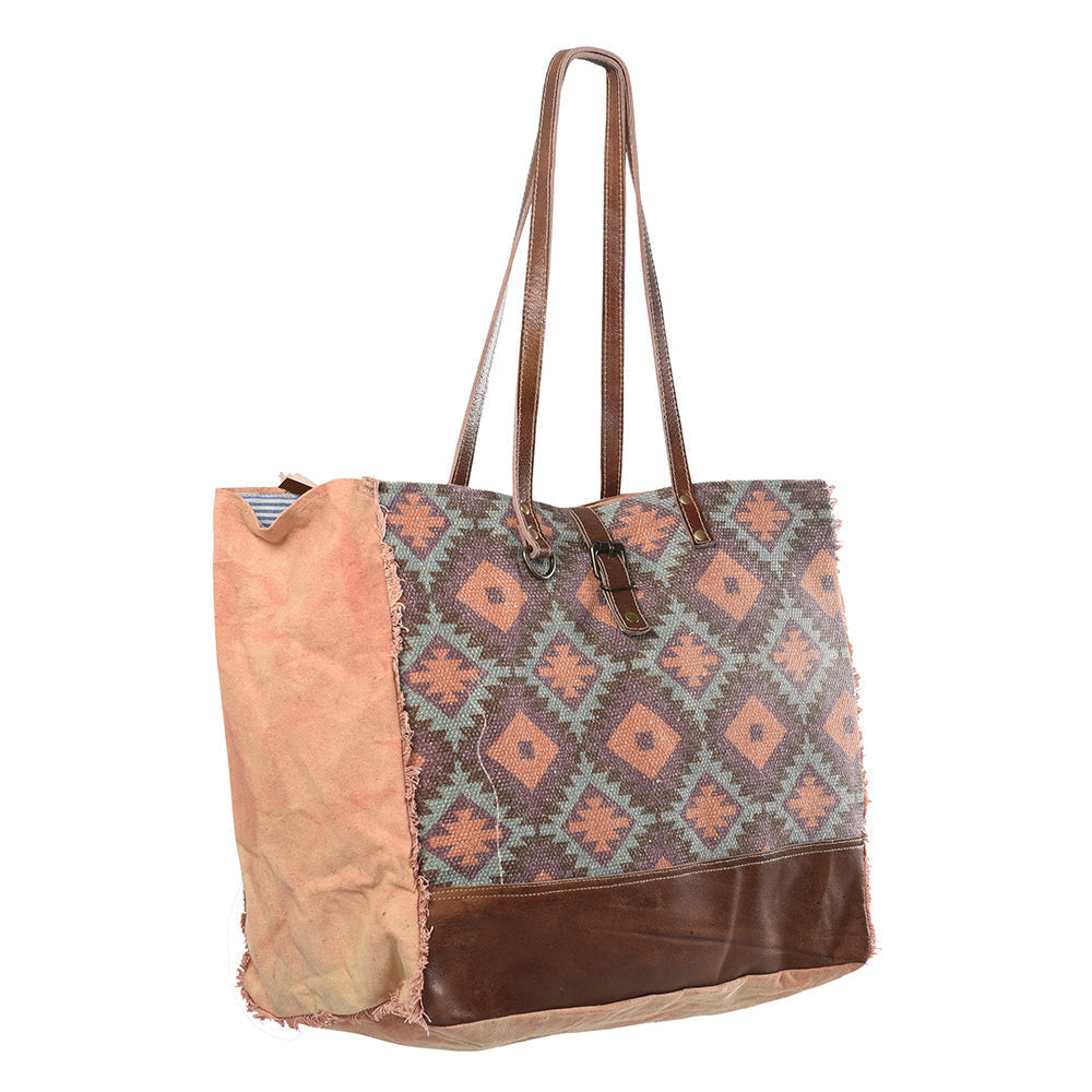 Ohlay Tote Upcycled Wool Upcycled Canvas Genuine Leather