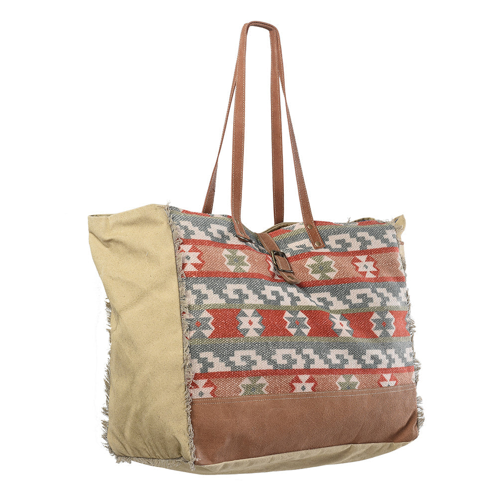 Ohlay Tote Upcycled Wool Upcycled Canvas Genuine Leather