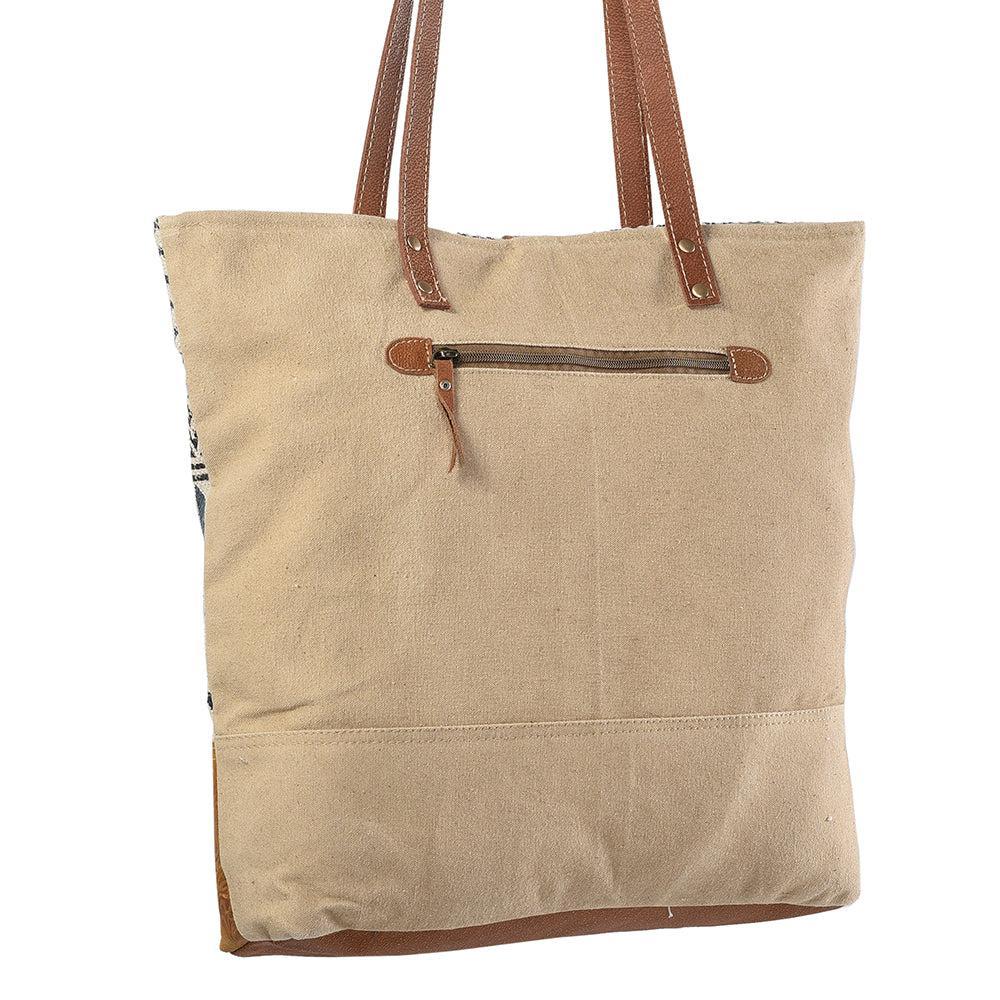 OHLAY Upcycled Wool Canvas Embossed Genuine Leather Tote