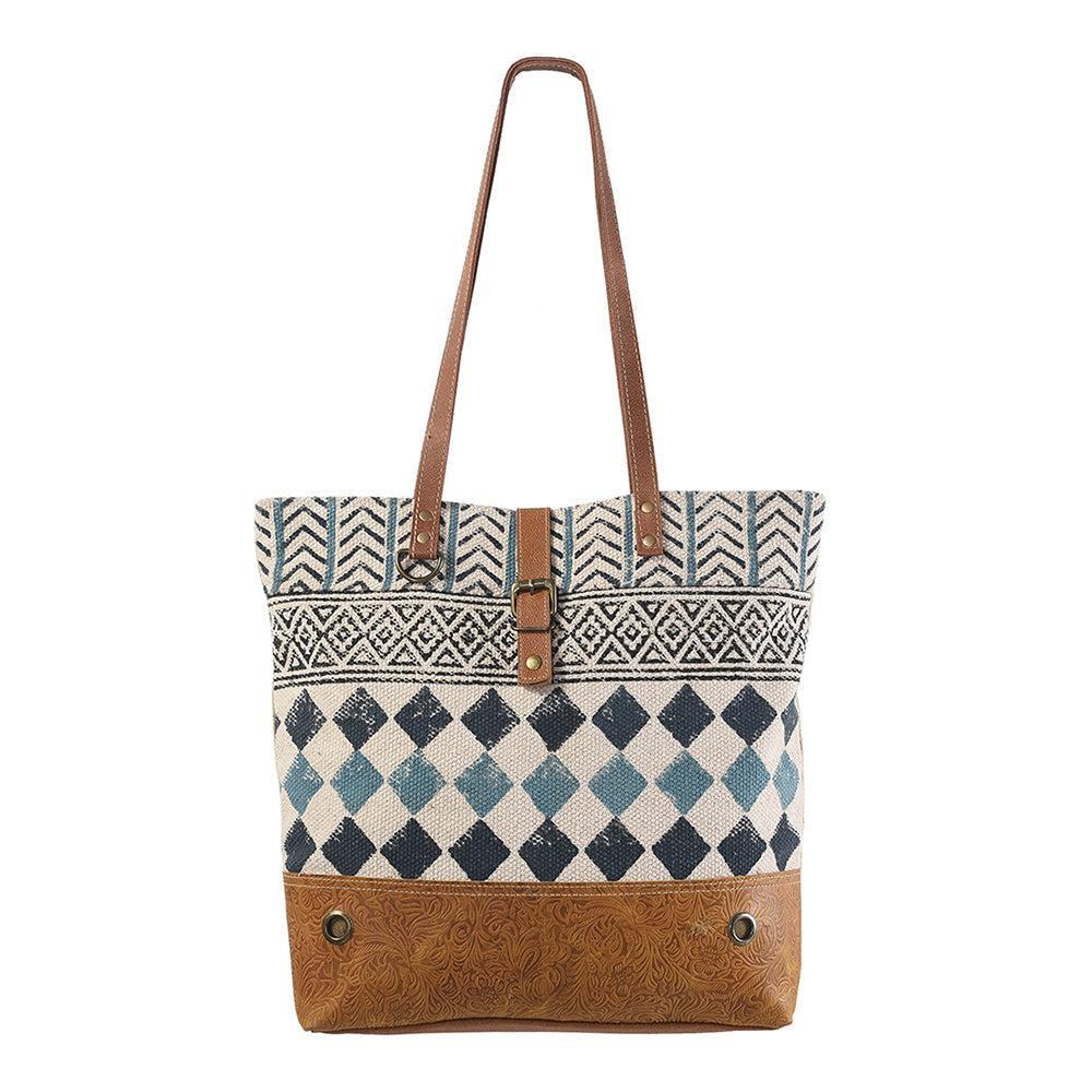 OHLAY Upcycled Wool Canvas Embossed Genuine Leather Tote