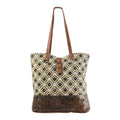 OHLAY Upcycled Wool Canvas Embossed Genuine Leather Tote