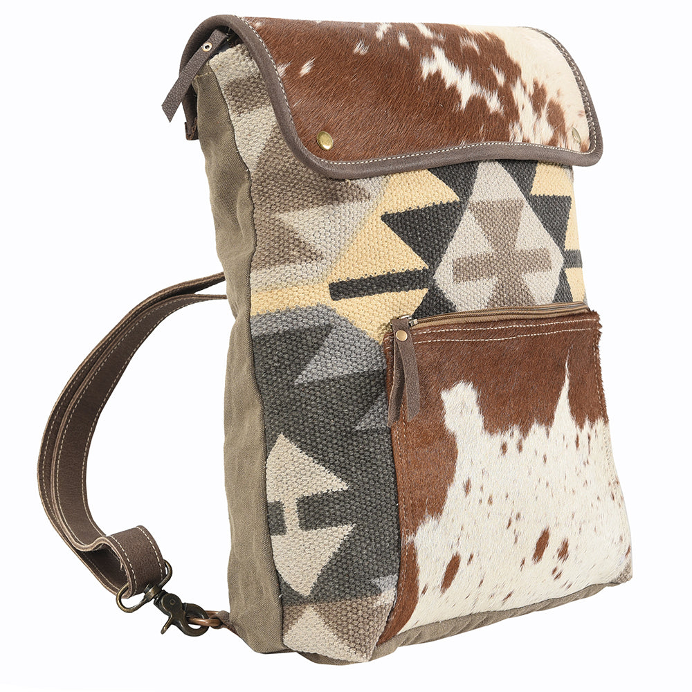 Ohlay Backpack Upcycled Canvas Hair-On Genuine Leather