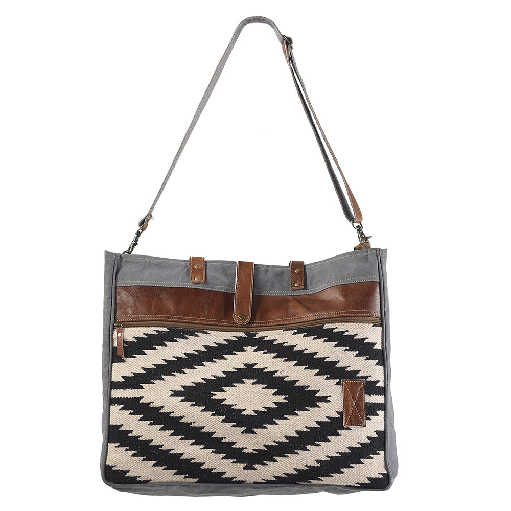 OHLAY Upcycled Wool Canvas Genuine Leather Tote