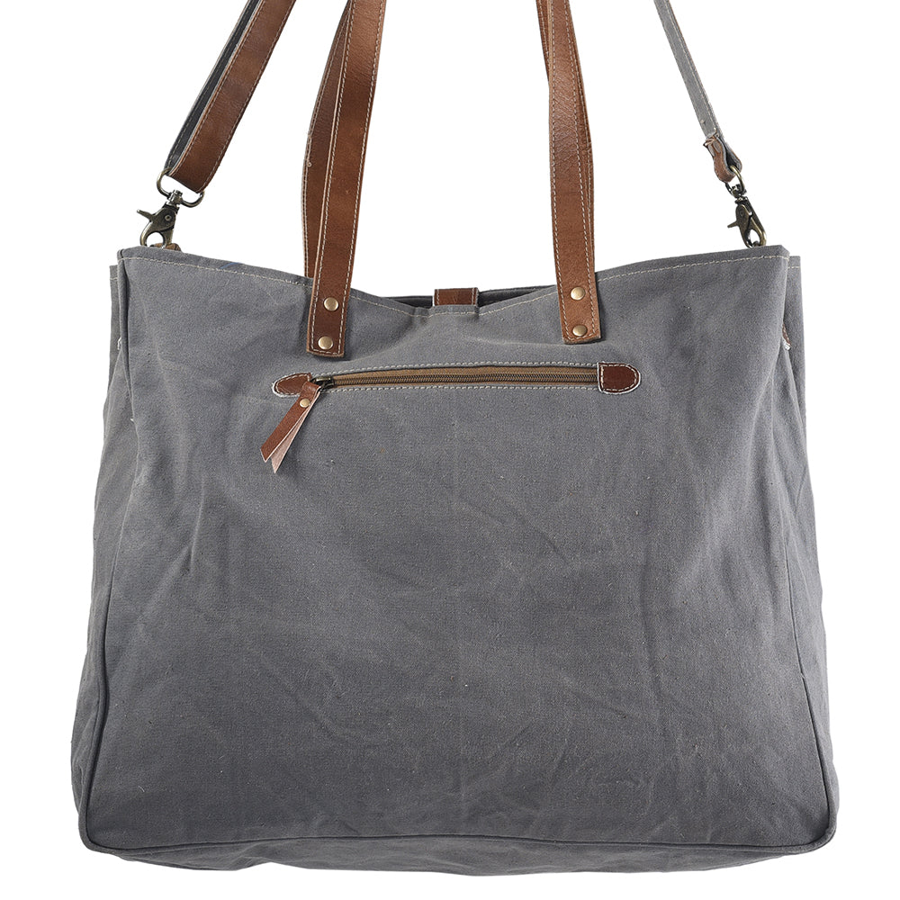 OHLAY Upcycled Wool Canvas Genuine Leather Tote