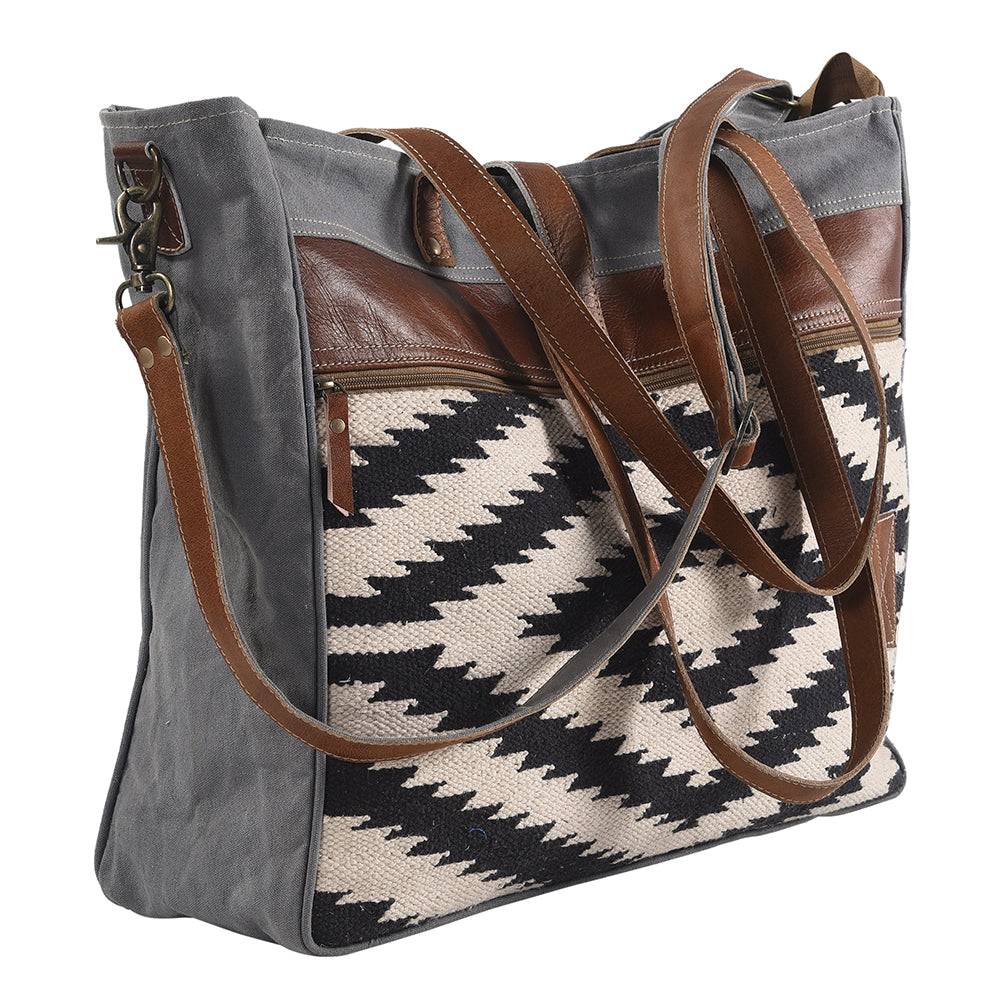 OHLAY Upcycled Wool Canvas Genuine Leather Tote