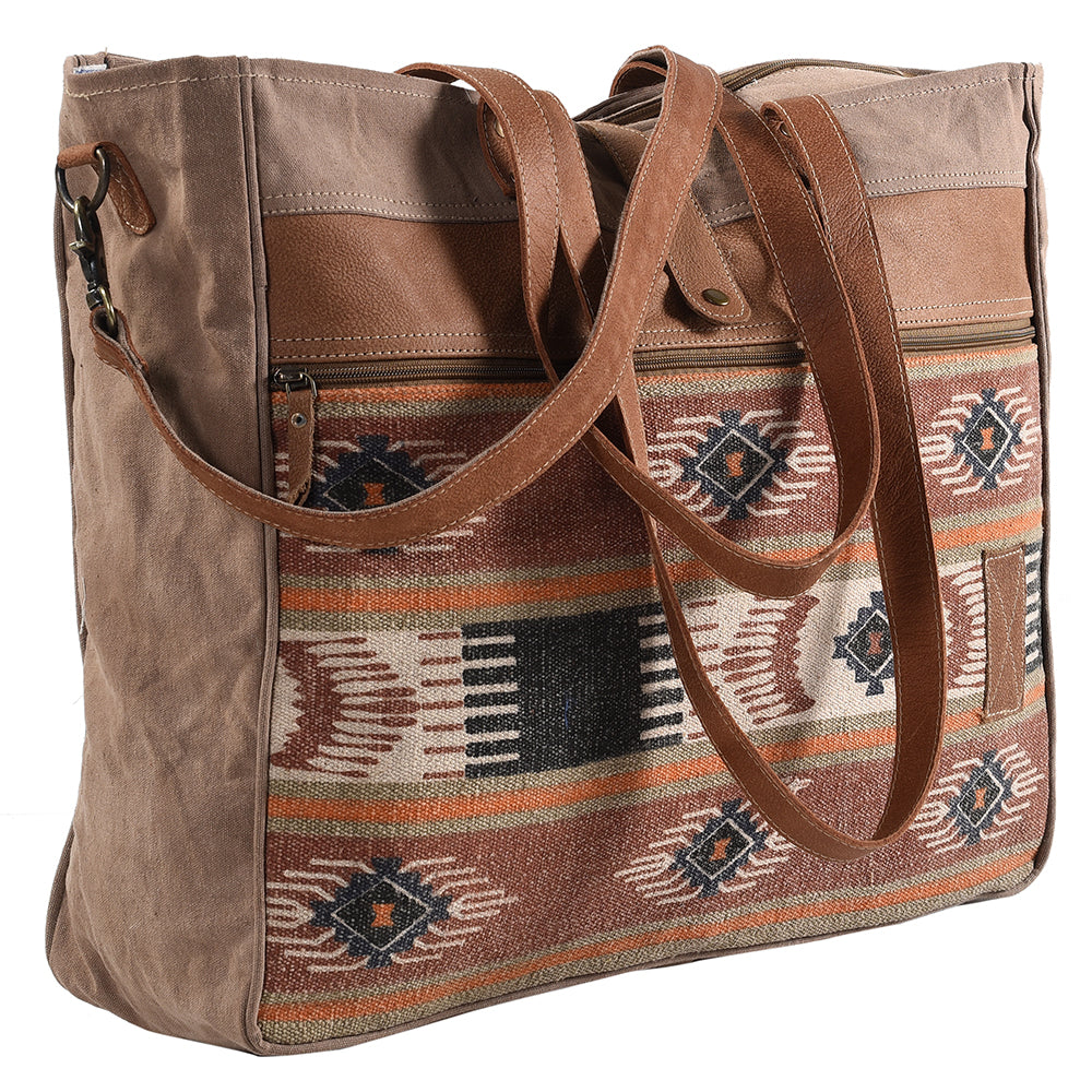 OHLAY Upcycled Wool Canvas Genuine Leather Tote