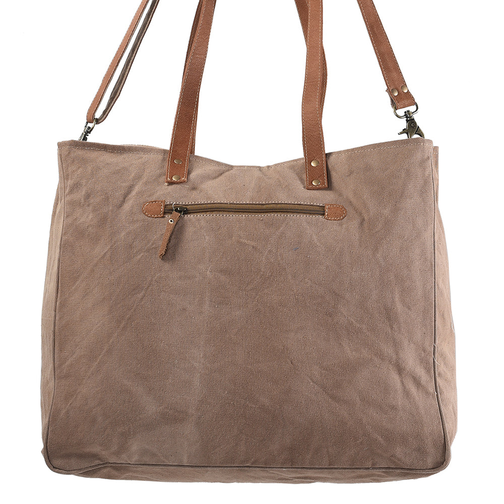 OHLAY Upcycled Wool Canvas Genuine Leather Tote