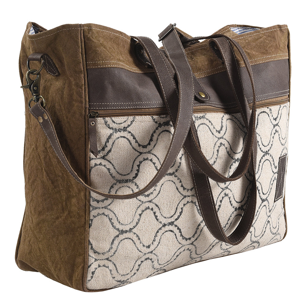 OHLAY Upcycled Canvas Genuine Leather Tote