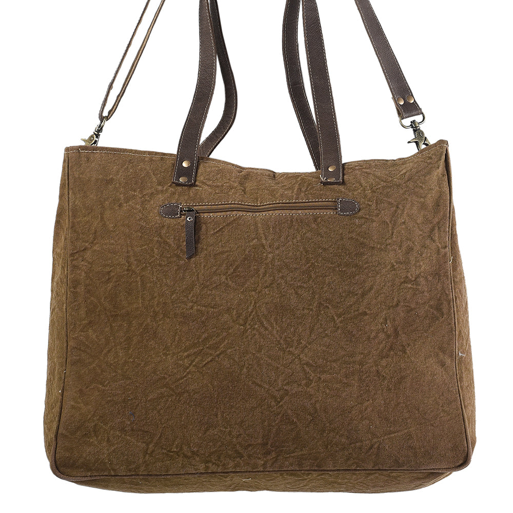 OHLAY Upcycled Canvas Genuine Leather Tote