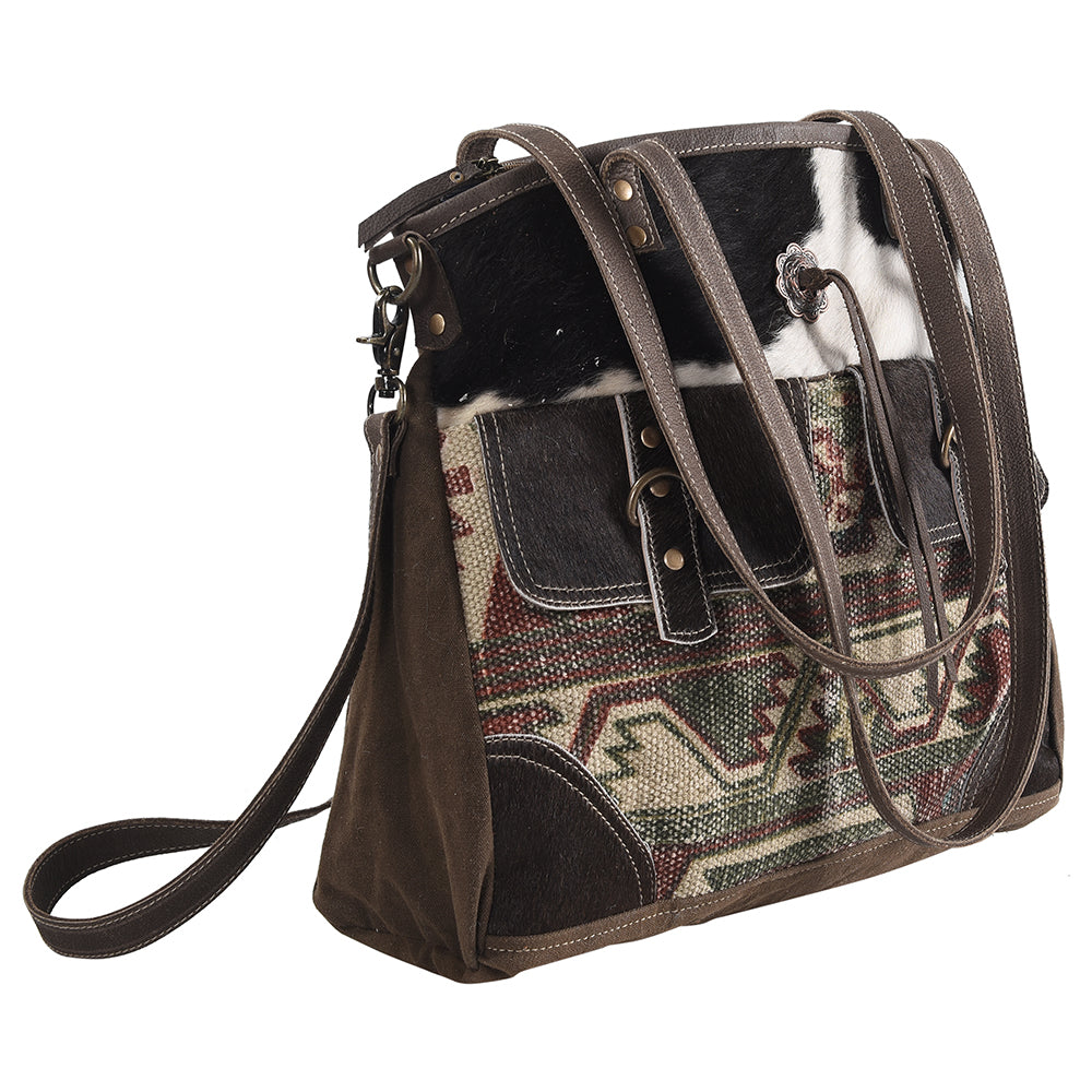 OHLAY Upcycled Wool Canvas Hair-On Genuine Leather Tote