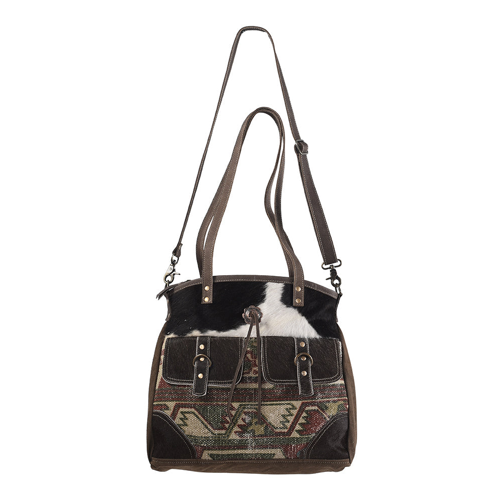 OHLAY Upcycled Wool Canvas Hair-On Genuine Leather Tote