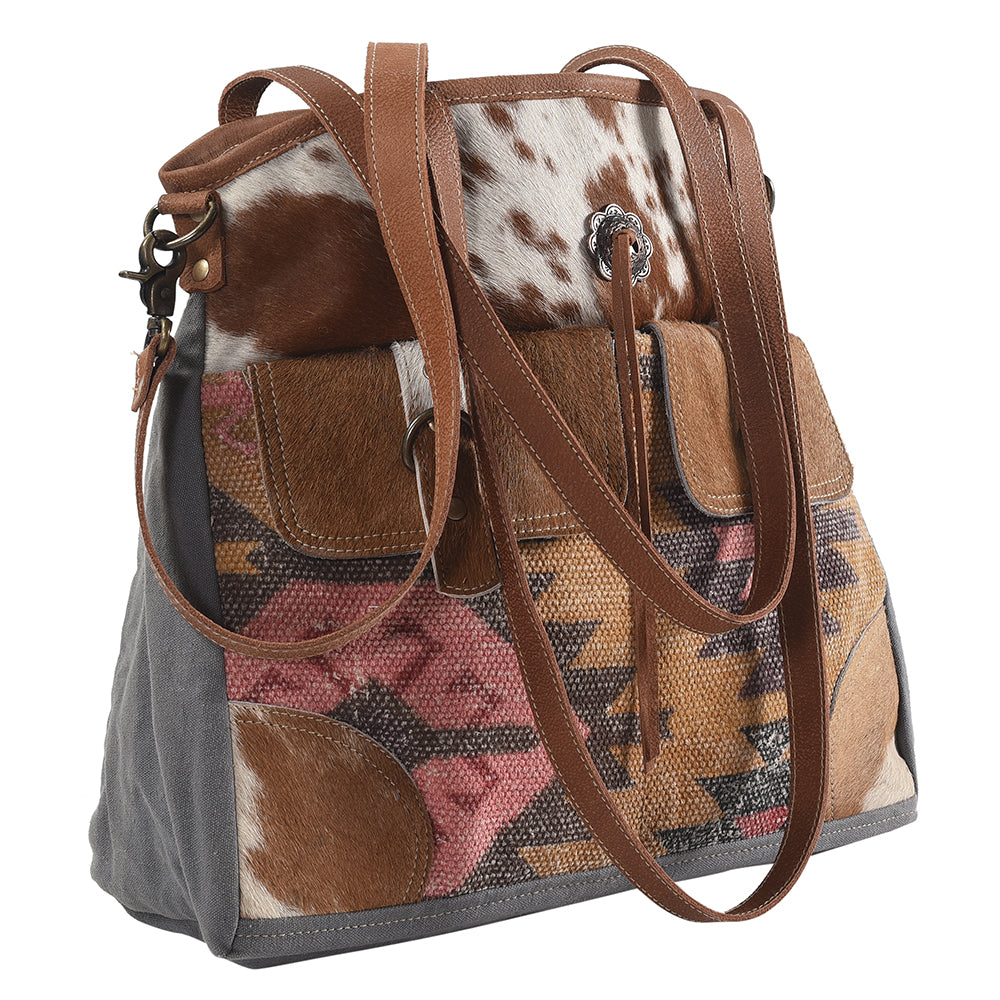 OHLAY Upcycled Wool Canvas Hair-On Genuine Leather Tote