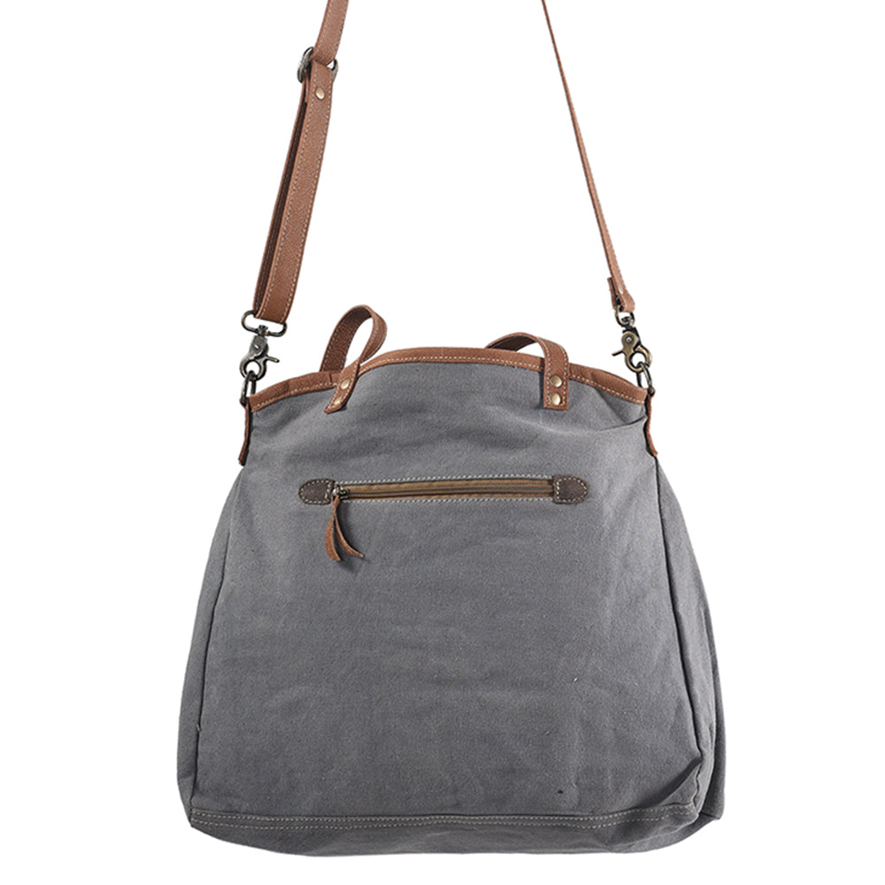 OHLAY Upcycled Wool Canvas Hair-On Genuine Leather Tote