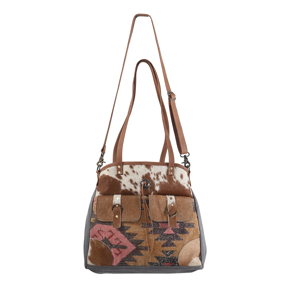 OHLAY Upcycled Wool Canvas Hair-On Genuine Leather Tote