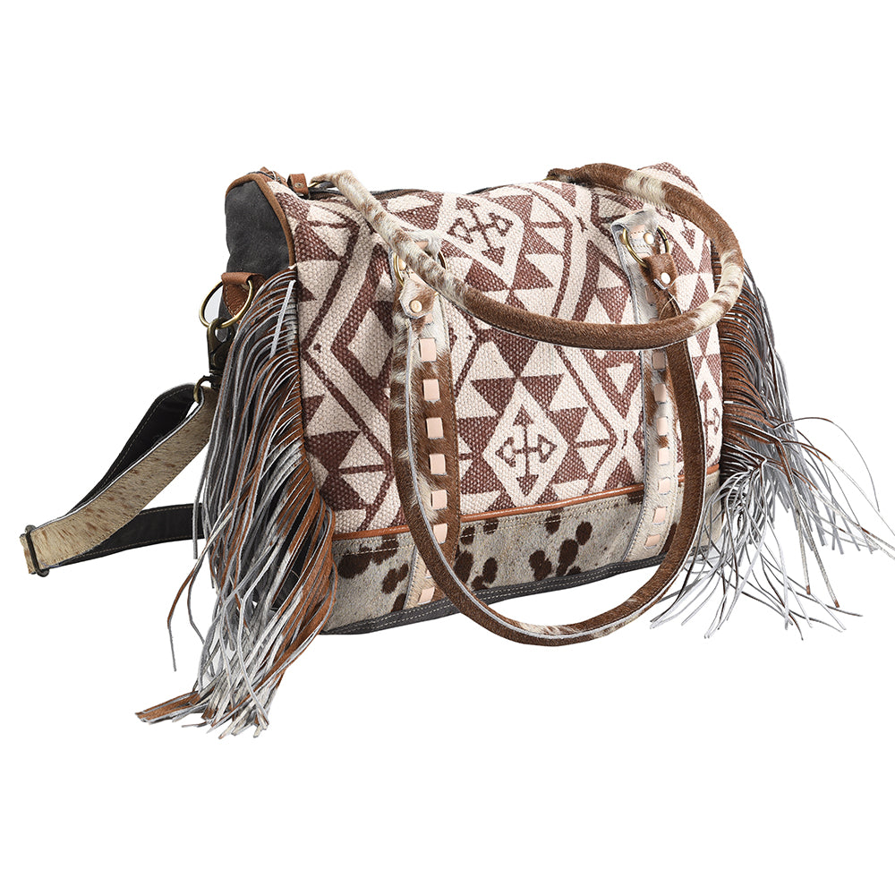 OHLAY Upcycled Wool Canvas Hair-On Genuine Leather Tote