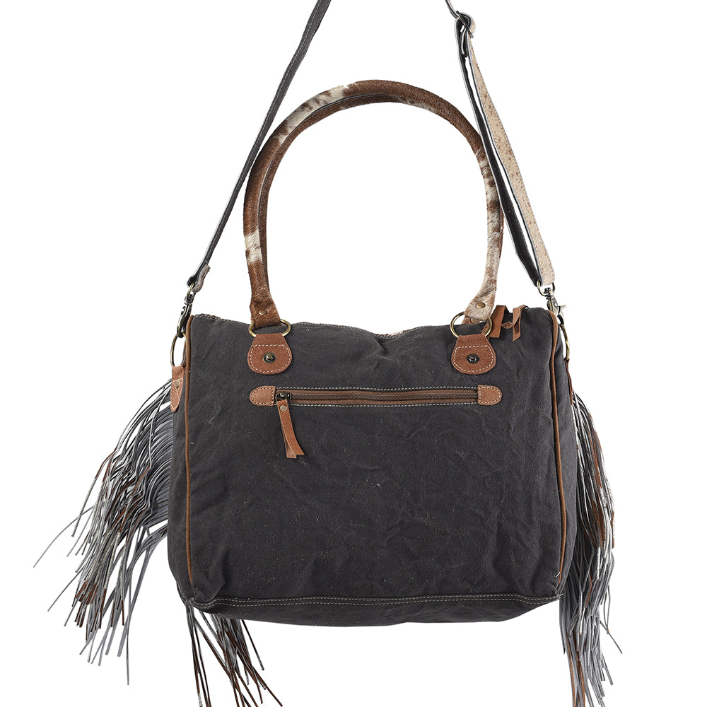 OHLAY Upcycled Wool Canvas Hair-On Genuine Leather Tote
