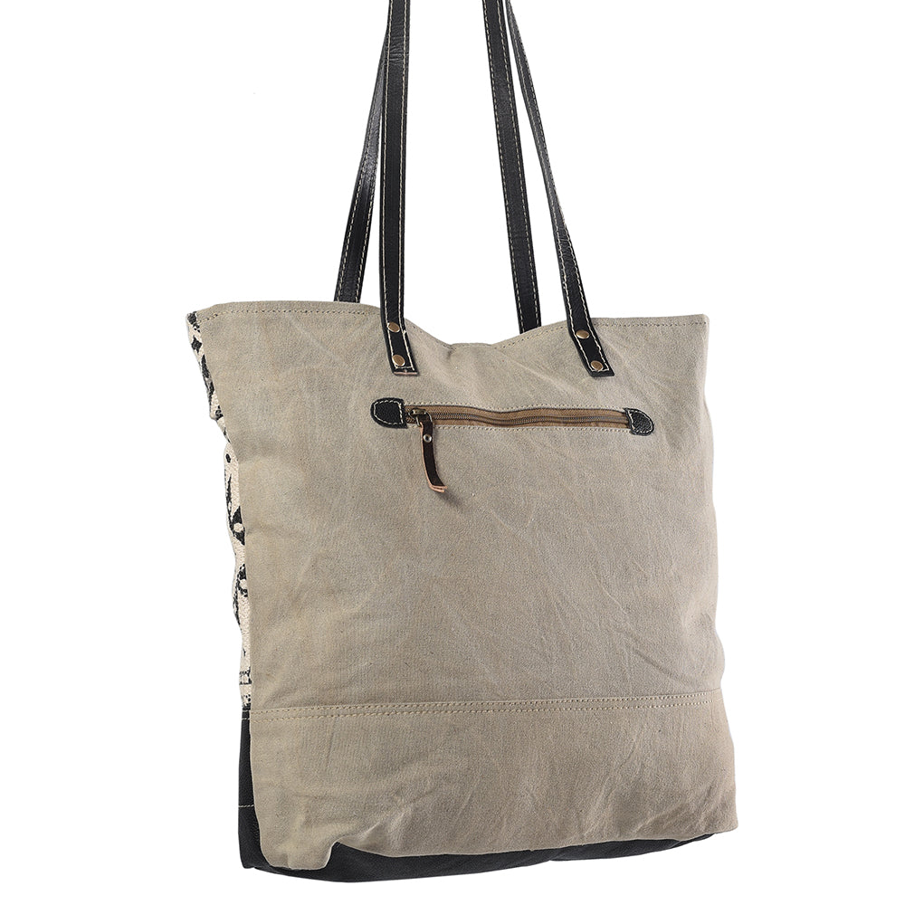 OHLAY Upcycled Wool Canvas Genuine Leather Tote