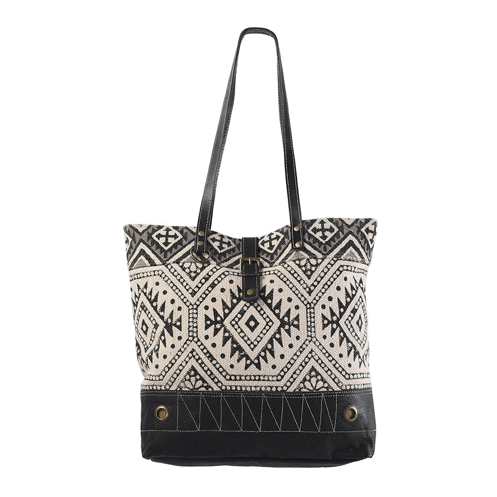OHLAY Upcycled Wool Canvas Genuine Leather Tote