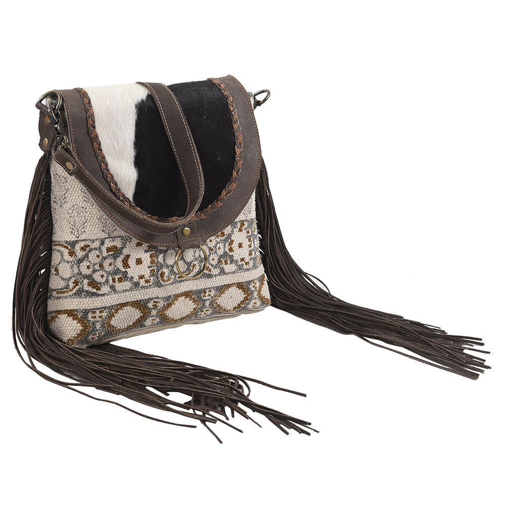 OHLAY Upcycled Wool Canvas Hair-On Genuine Leather Messenger Bag