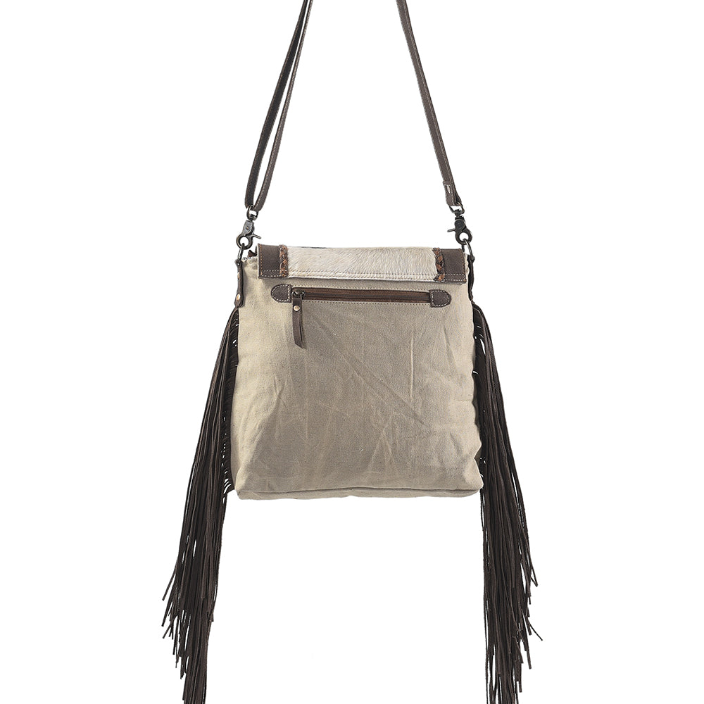 OHLAY Upcycled Wool Canvas Hair-On Genuine Leather Messenger Bag