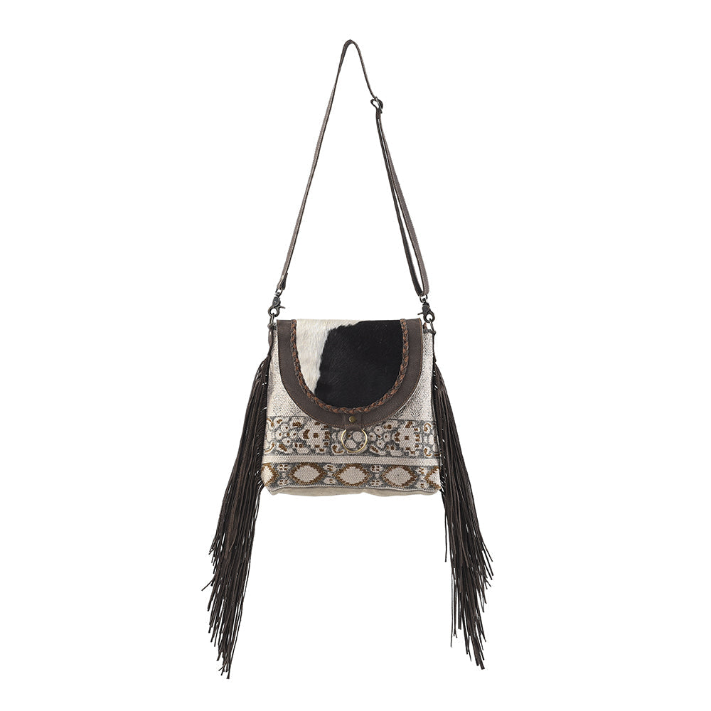 OHLAY Upcycled Wool Canvas Hair-On Genuine Leather Messenger Bag