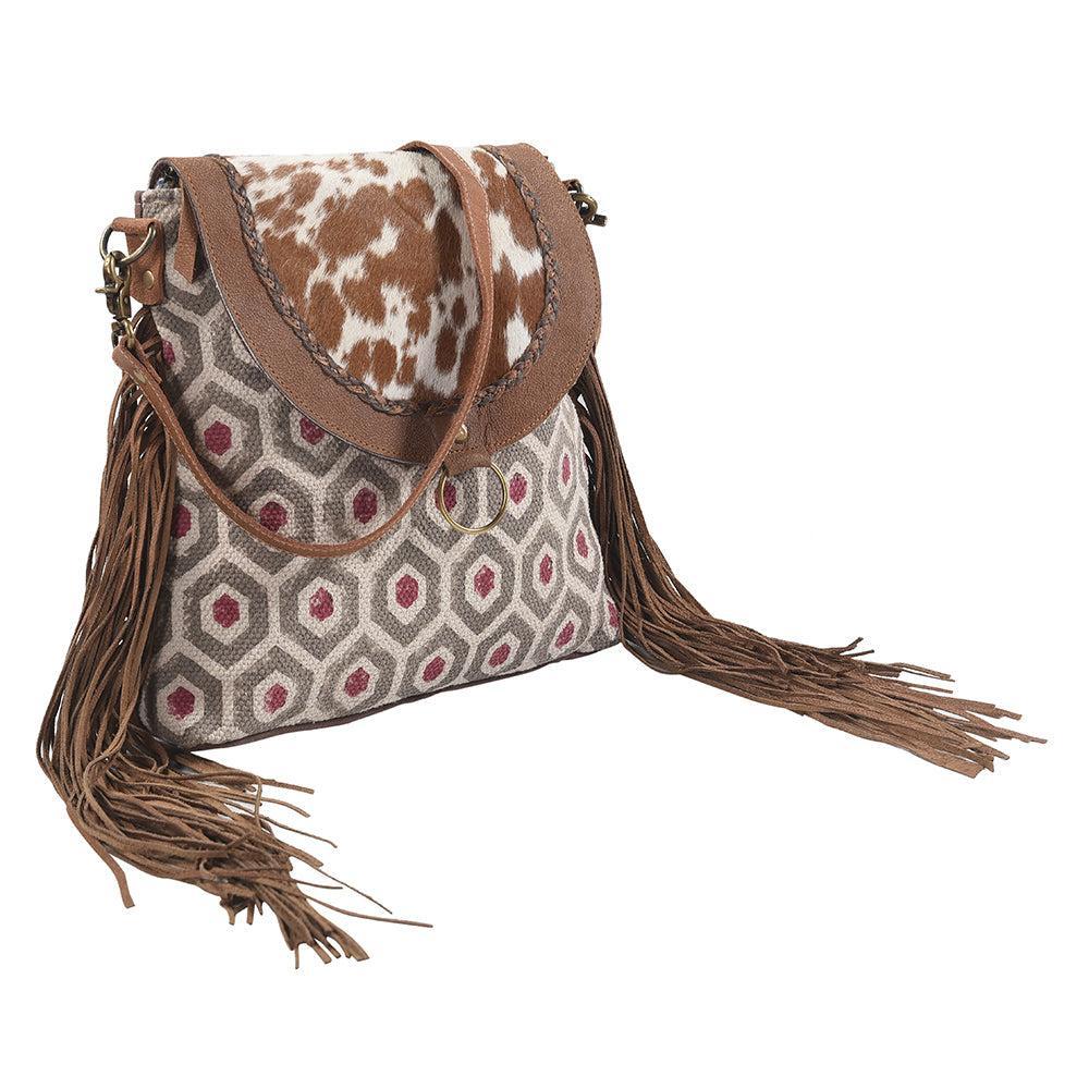 OHLAY Upcycled Wool Canvas Hair-On Genuine Leather Messenger Bag