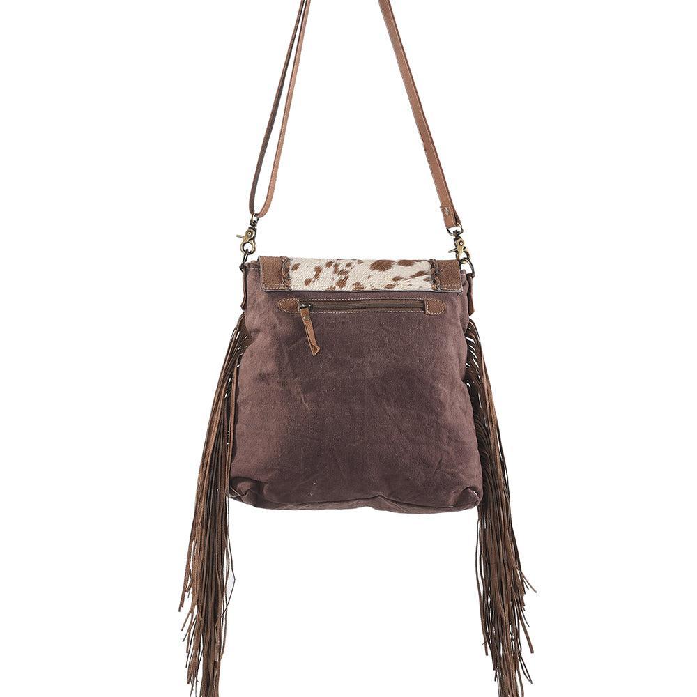 OHLAY Upcycled Wool Canvas Hair-On Genuine Leather Messenger Bag