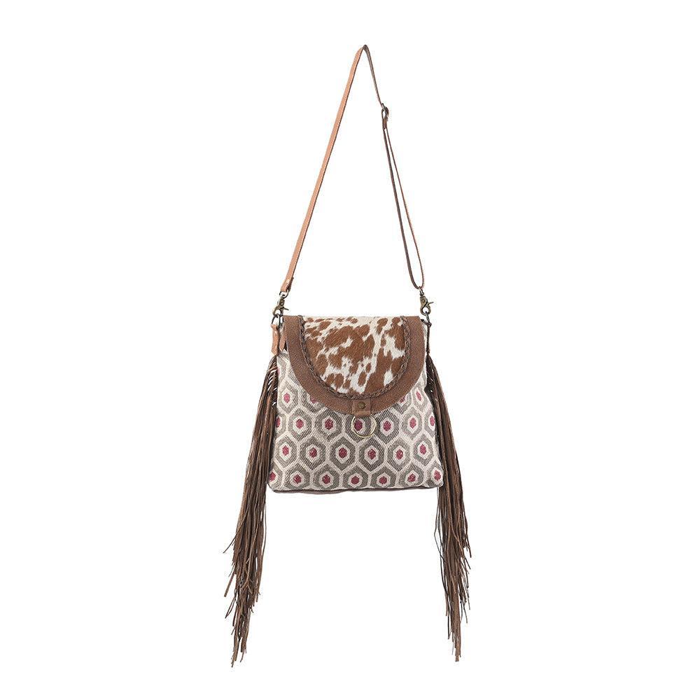 OHLAY Upcycled Wool Canvas Hair-On Genuine Leather Messenger Bag