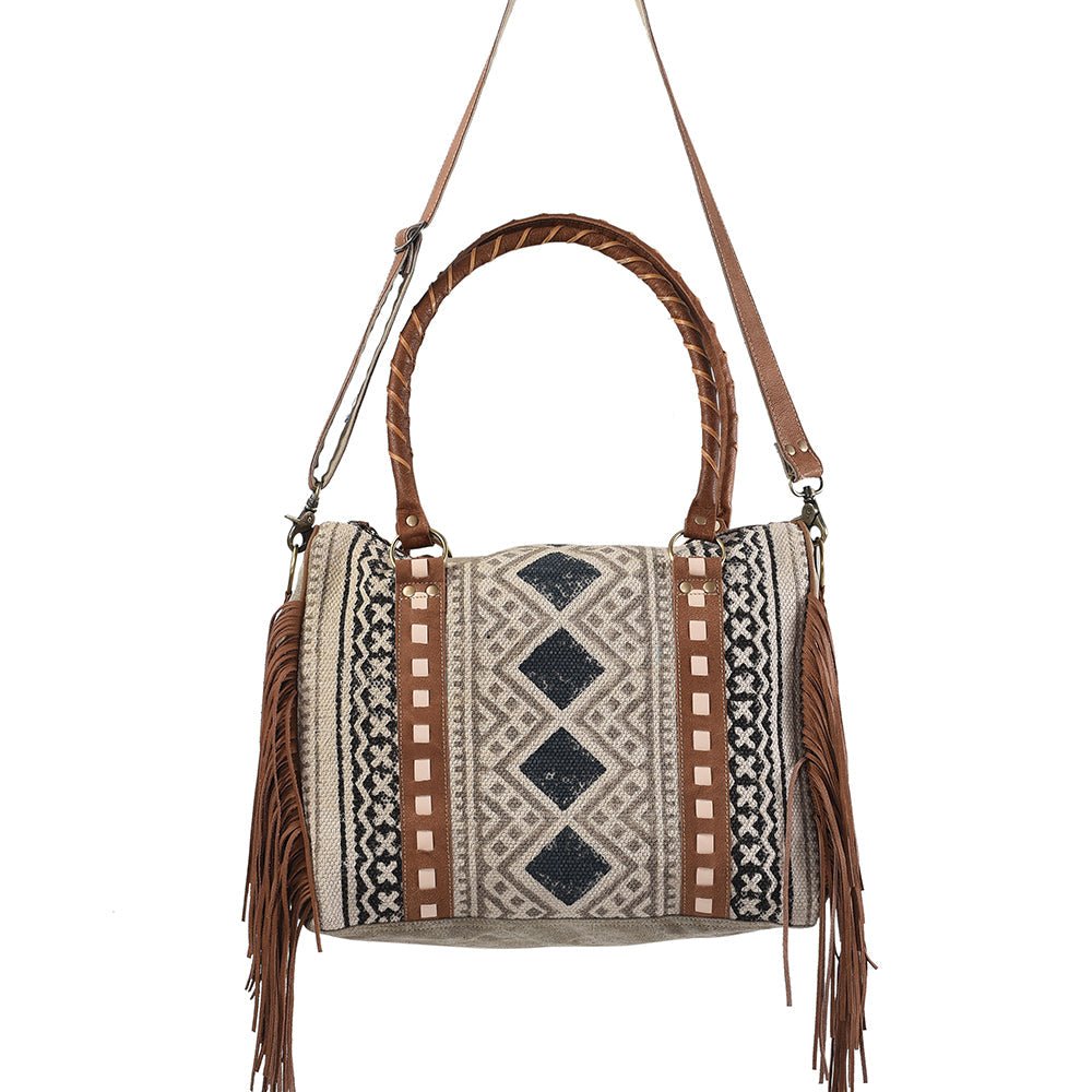 Upcycled Wool and Leather Tote Bag With Western Style