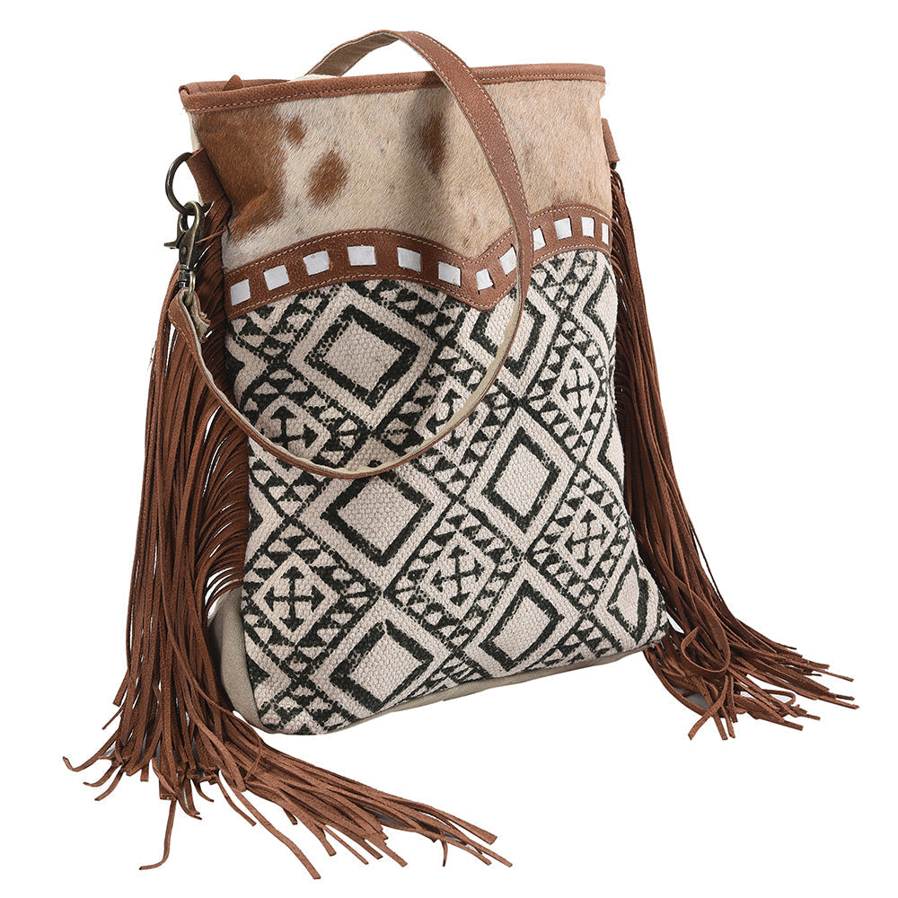 OHLAY Upcycled Wool Canvas Hair-On Genuine Leather Messenger Bag