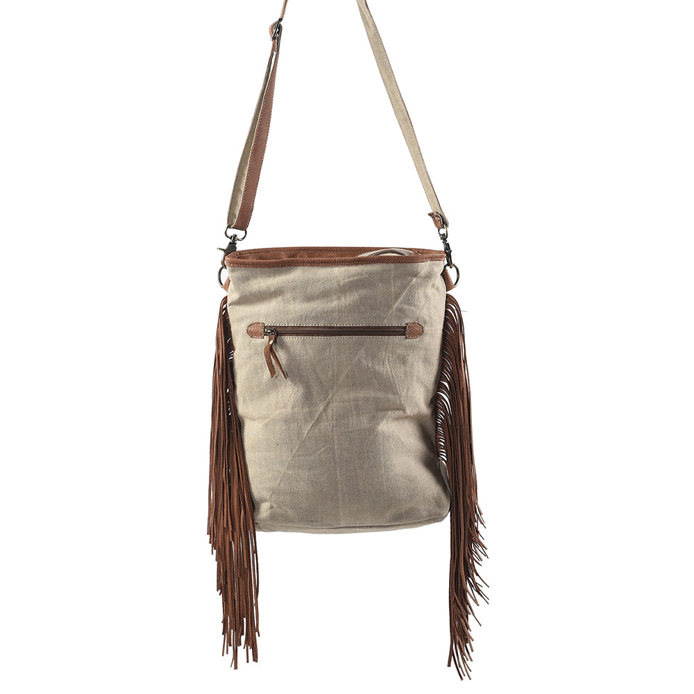 OHLAY Upcycled Wool Canvas Hair-On Genuine Leather Messenger Bag