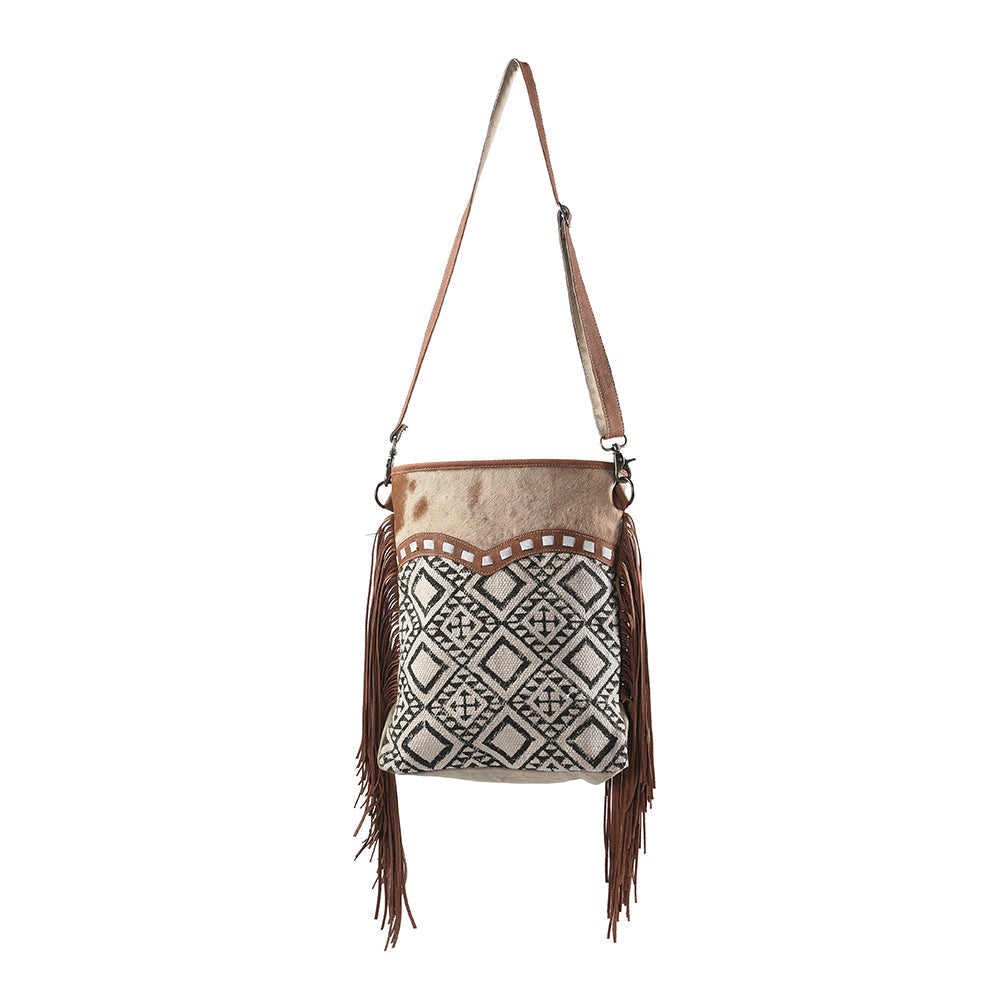 OHLAY Upcycled Wool Canvas Hair-On Genuine Leather Messenger Bag